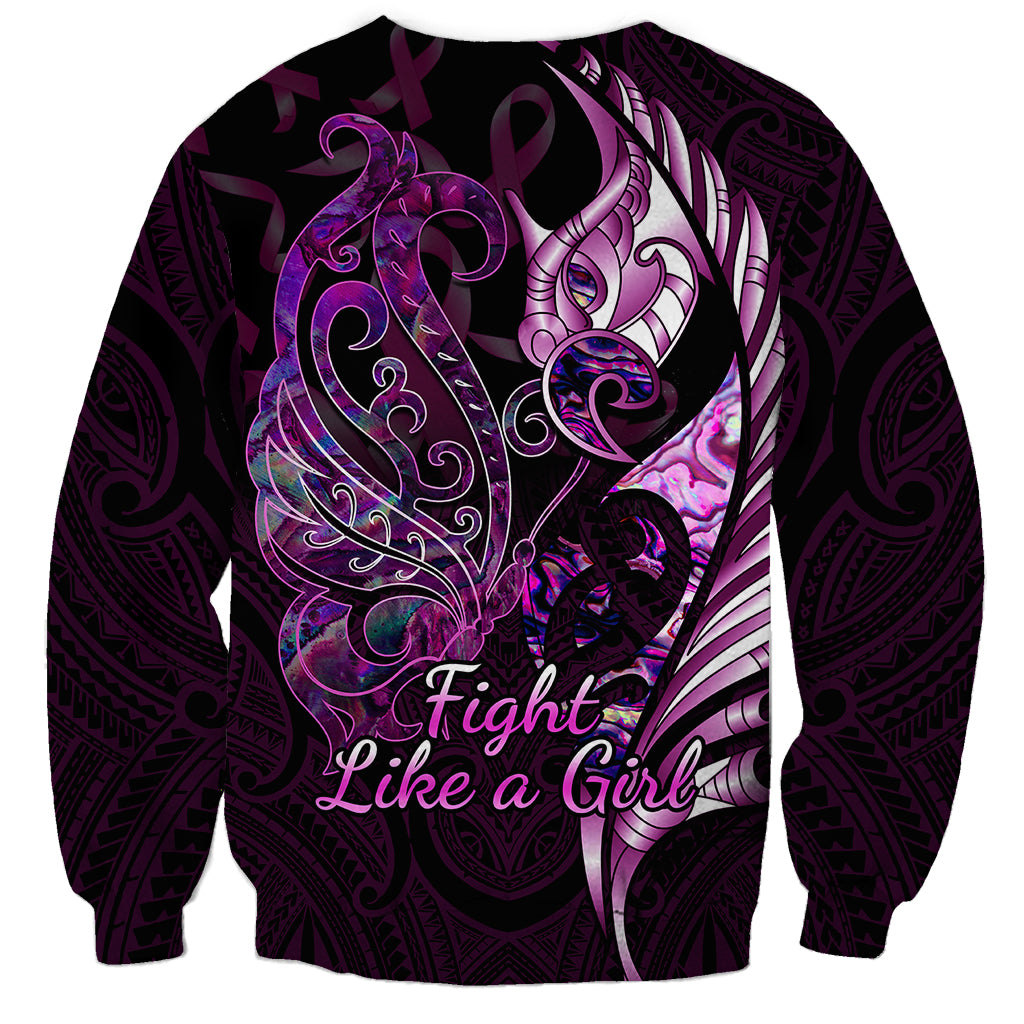 Personalised New Zealand Breast Cancer Sweatshirt Fight Like A Girl Pink Manaia Fern With Paua Shell - Wonder Print Shop