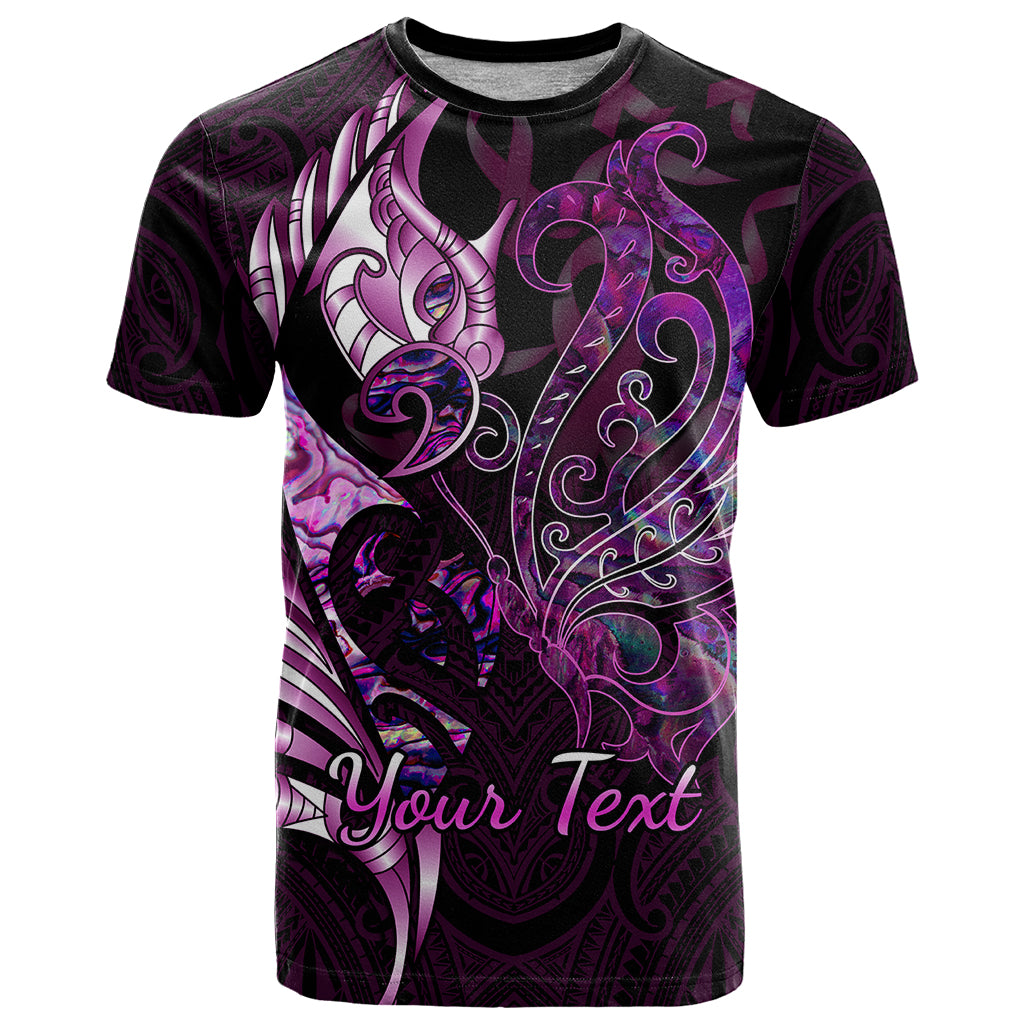 Personalised New Zealand Breast Cancer T Shirt Fight Like A Girl Pink Manaia Fern With Paua Shell - Wonder Print Shop