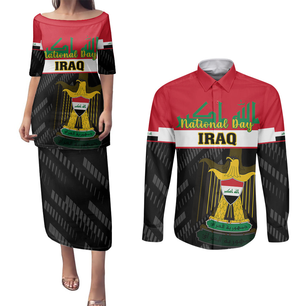 iraq-national-day-couples-matching-puletasi-dress-and-long-sleeve-button-shirts-iraqi-coat-of-arms-with-flag-style