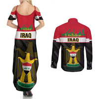 Iraq National Day Couples Matching Summer Maxi Dress and Long Sleeve Button Shirts Iraqi Coat Of Arms With Flag Style - Wonder Print Shop
