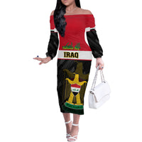 Iraq National Day Family Matching Off Shoulder Long Sleeve Dress and Hawaiian Shirt Iraqi Coat Of Arms With Flag Style - Wonder Print Shop