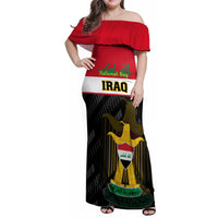 Iraq National Day Family Matching Off Shoulder Maxi Dress and Hawaiian Shirt Iraqi Coat Of Arms With Flag Style - Wonder Print Shop