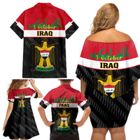 Iraq National Day Family Matching Off Shoulder Short Dress and Hawaiian Shirt Iraqi Coat Of Arms With Flag Style - Wonder Print Shop