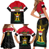 Iraq National Day Family Matching Short Sleeve Bodycon Dress and Hawaiian Shirt Iraqi Coat Of Arms With Flag Style - Wonder Print Shop