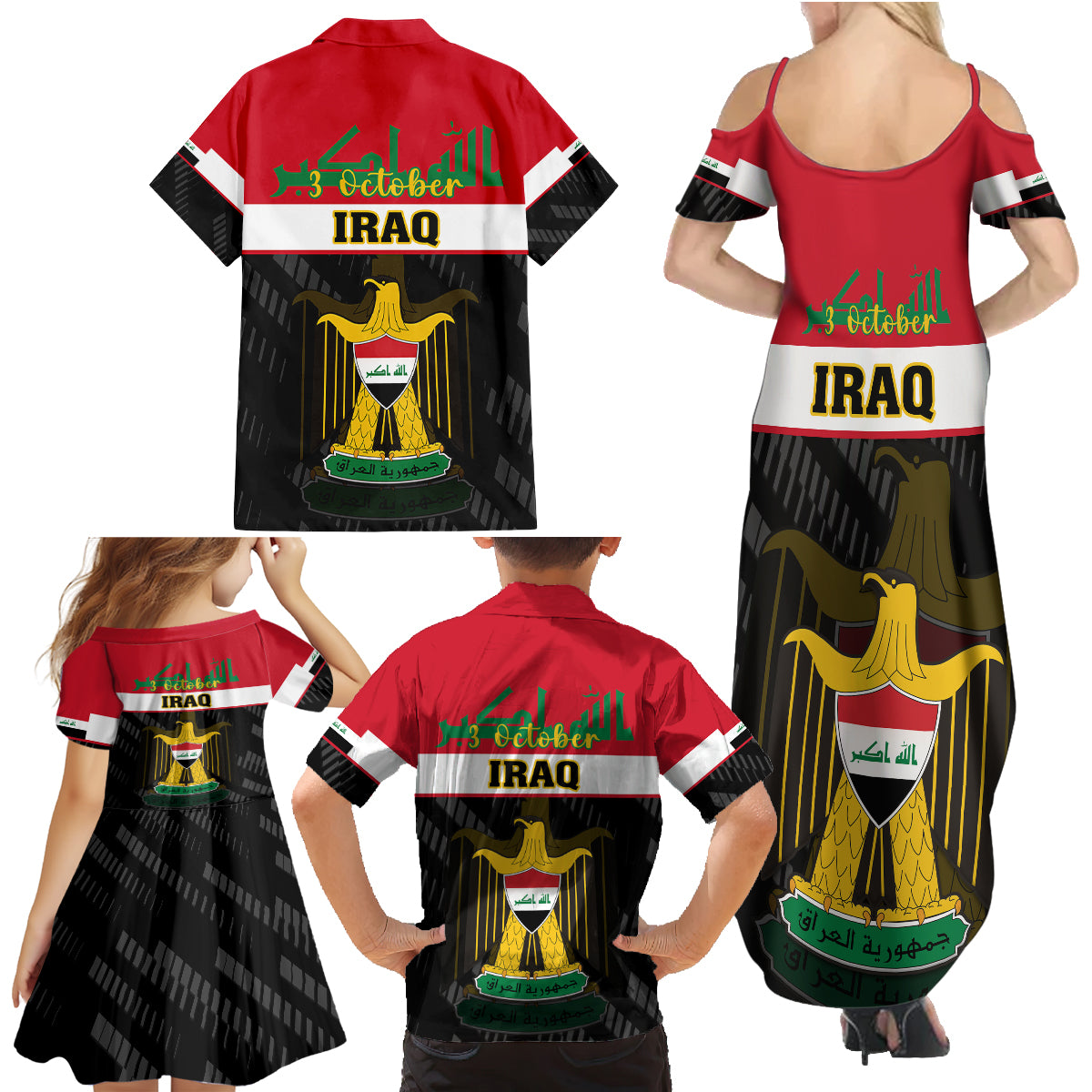 Iraq National Day Family Matching Summer Maxi Dress and Hawaiian Shirt Iraqi Coat Of Arms With Flag Style - Wonder Print Shop