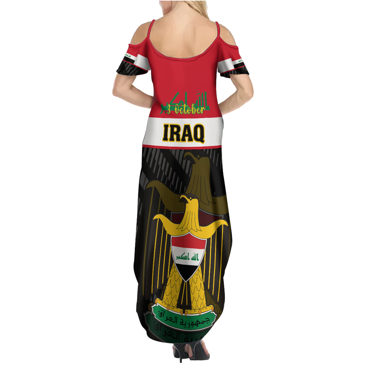 Iraq National Day Family Matching Summer Maxi Dress and Hawaiian Shirt Iraqi Coat Of Arms With Flag Style - Wonder Print Shop