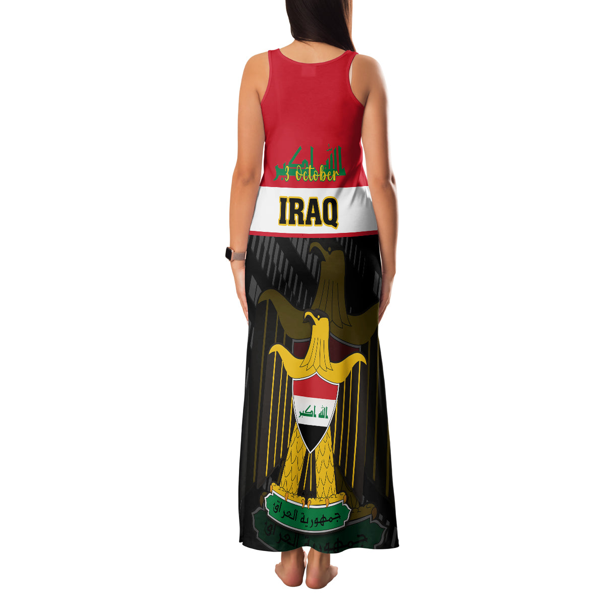 Iraq National Day Family Matching Tank Maxi Dress and Hawaiian Shirt Iraqi Coat Of Arms With Flag Style - Wonder Print Shop