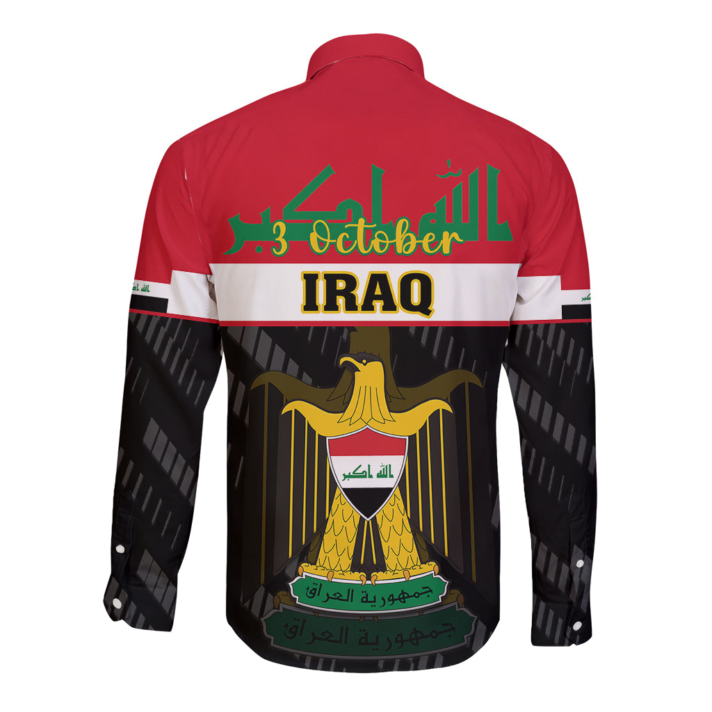 Iraq National Day Long Sleeve Button Shirt Iraqi Coat Of Arms With Flag Style - Wonder Print Shop