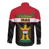 Iraq National Day Long Sleeve Button Shirt Iraqi Coat Of Arms With Flag Style - Wonder Print Shop
