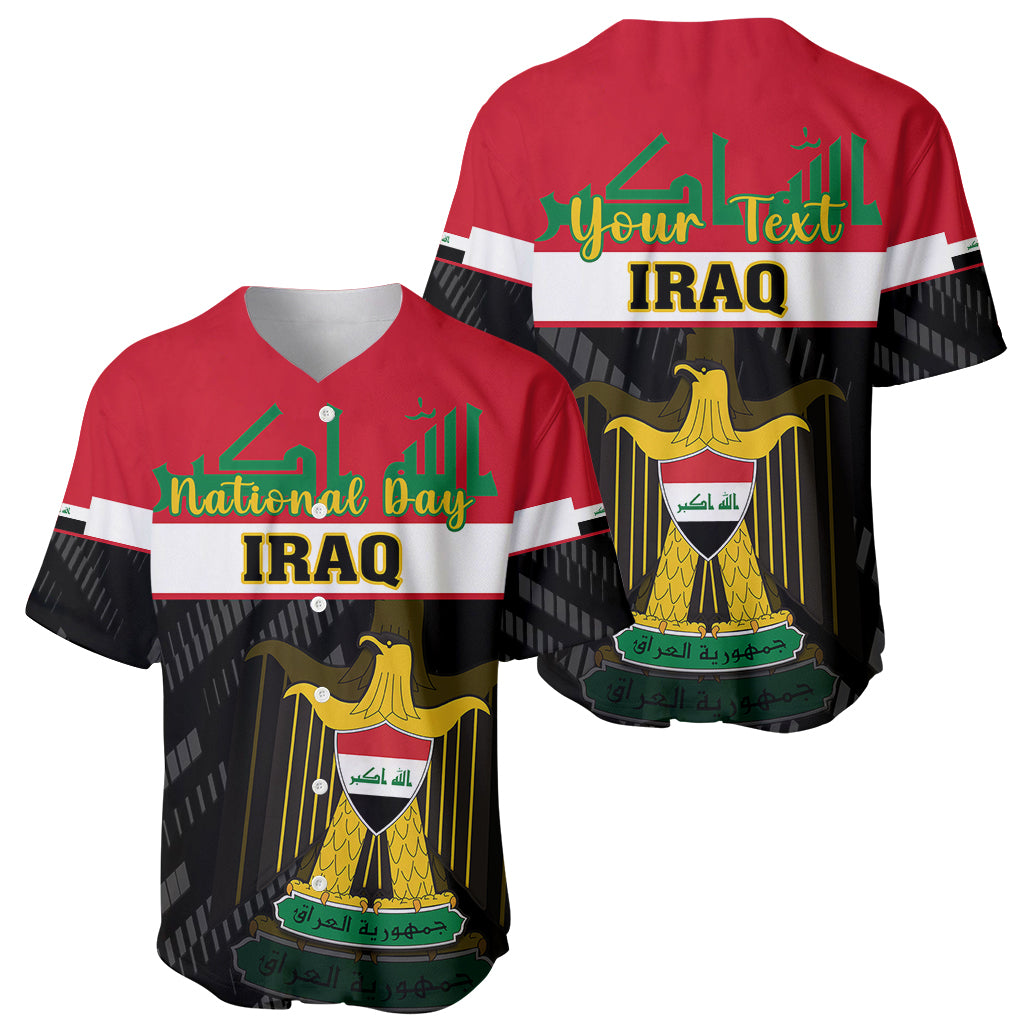 Personalised Iraq National Day Baseball Jersey Iraqi Coat Of Arms With Flag Style - Wonder Print Shop