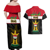 Personalised Iraq National Day Couples Matching Off Shoulder Maxi Dress and Hawaiian Shirt Iraqi Coat Of Arms With Flag Style - Wonder Print Shop