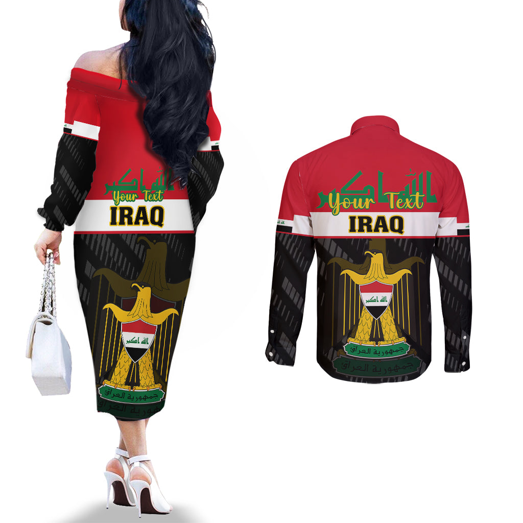 personalised-iraq-national-day-couples-matching-off-the-shoulder-long-sleeve-dress-and-long-sleeve-button-shirts-iraqi-coat-of-arms-with-flag-style