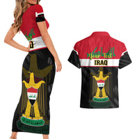 Personalised Iraq National Day Couples Matching Short Sleeve Bodycon Dress and Hawaiian Shirt Iraqi Coat Of Arms With Flag Style - Wonder Print Shop