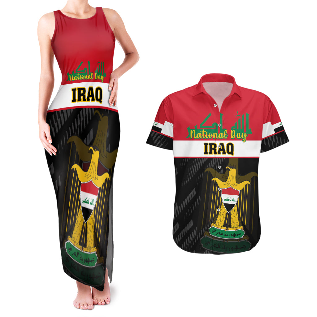 Personalised Iraq National Day Couples Matching Tank Maxi Dress and Hawaiian Shirt Iraqi Coat Of Arms With Flag Style - Wonder Print Shop