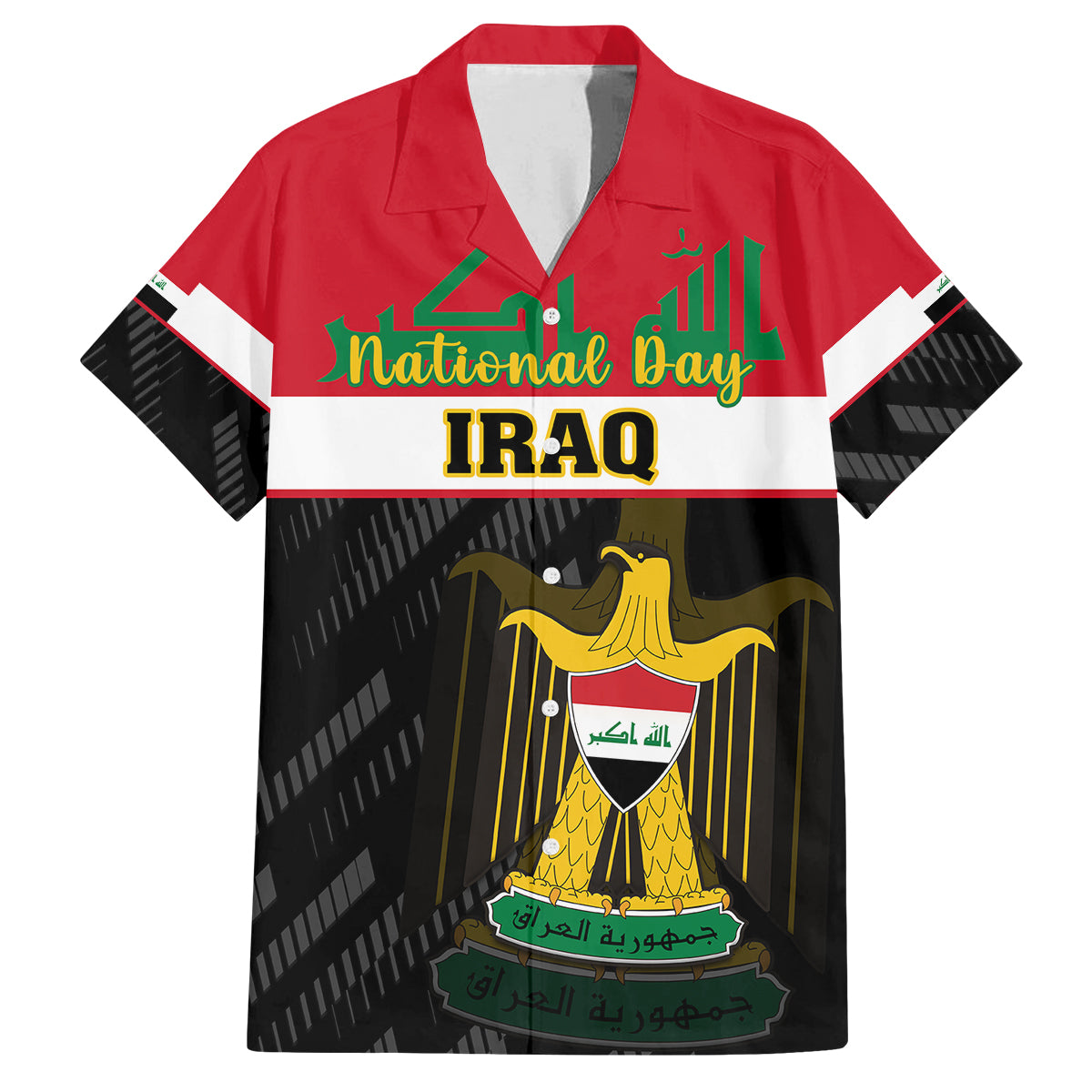 Personalised Iraq National Day Family Matching Long Sleeve Bodycon Dress and Hawaiian Shirt Iraqi Coat Of Arms With Flag Style - Wonder Print Shop