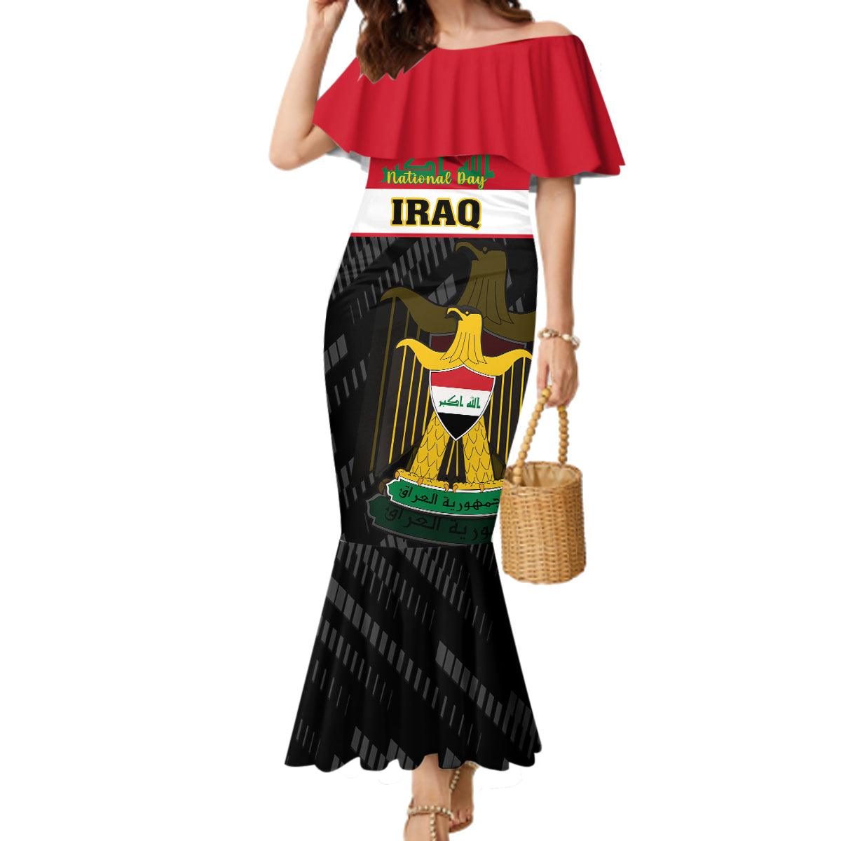 Personalised Iraq National Day Family Matching Mermaid Dress and Hawaiian Shirt Iraqi Coat Of Arms With Flag Style - Wonder Print Shop