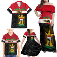 Personalised Iraq National Day Family Matching Off Shoulder Maxi Dress and Hawaiian Shirt Iraqi Coat Of Arms With Flag Style - Wonder Print Shop
