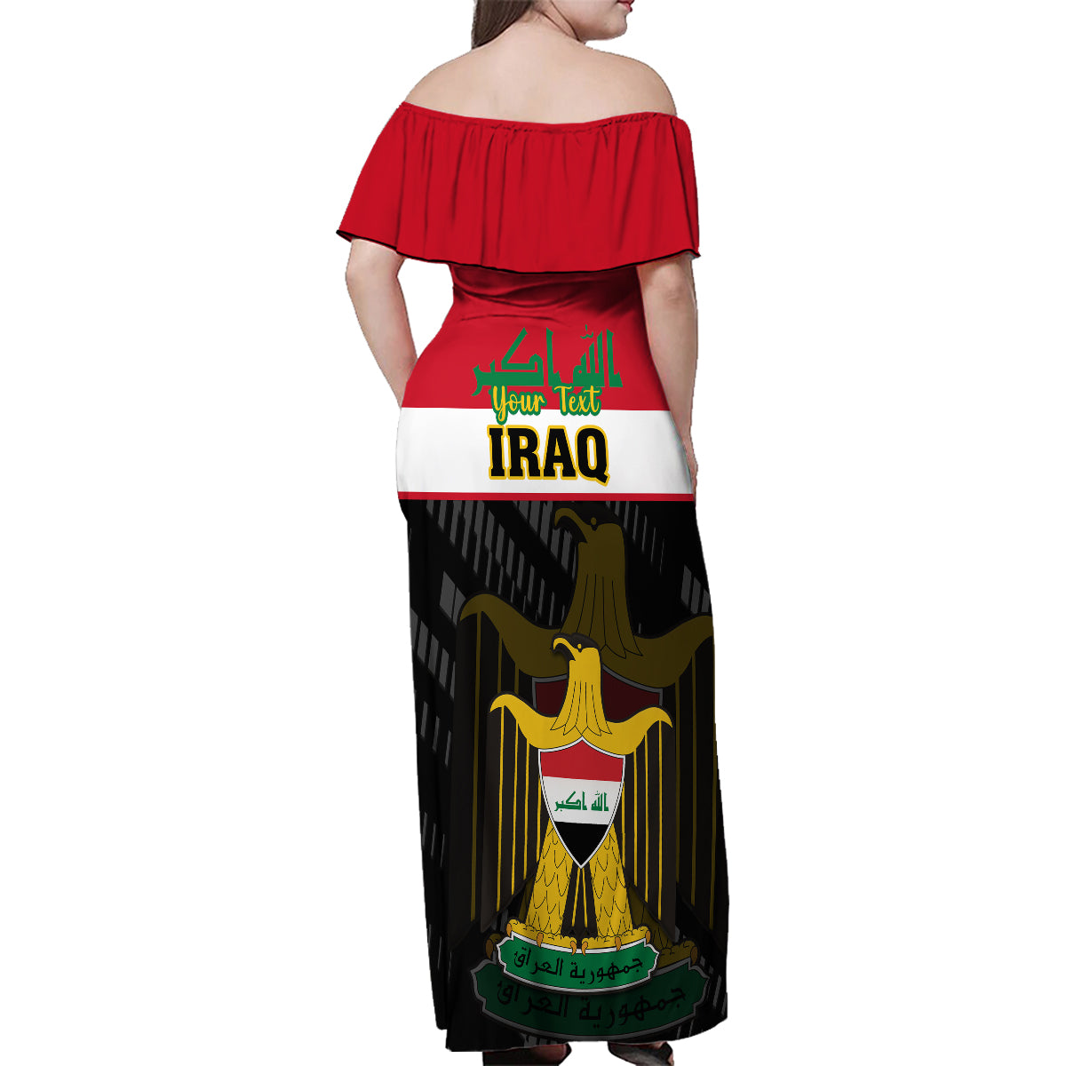 Personalised Iraq National Day Family Matching Off Shoulder Maxi Dress and Hawaiian Shirt Iraqi Coat Of Arms With Flag Style - Wonder Print Shop