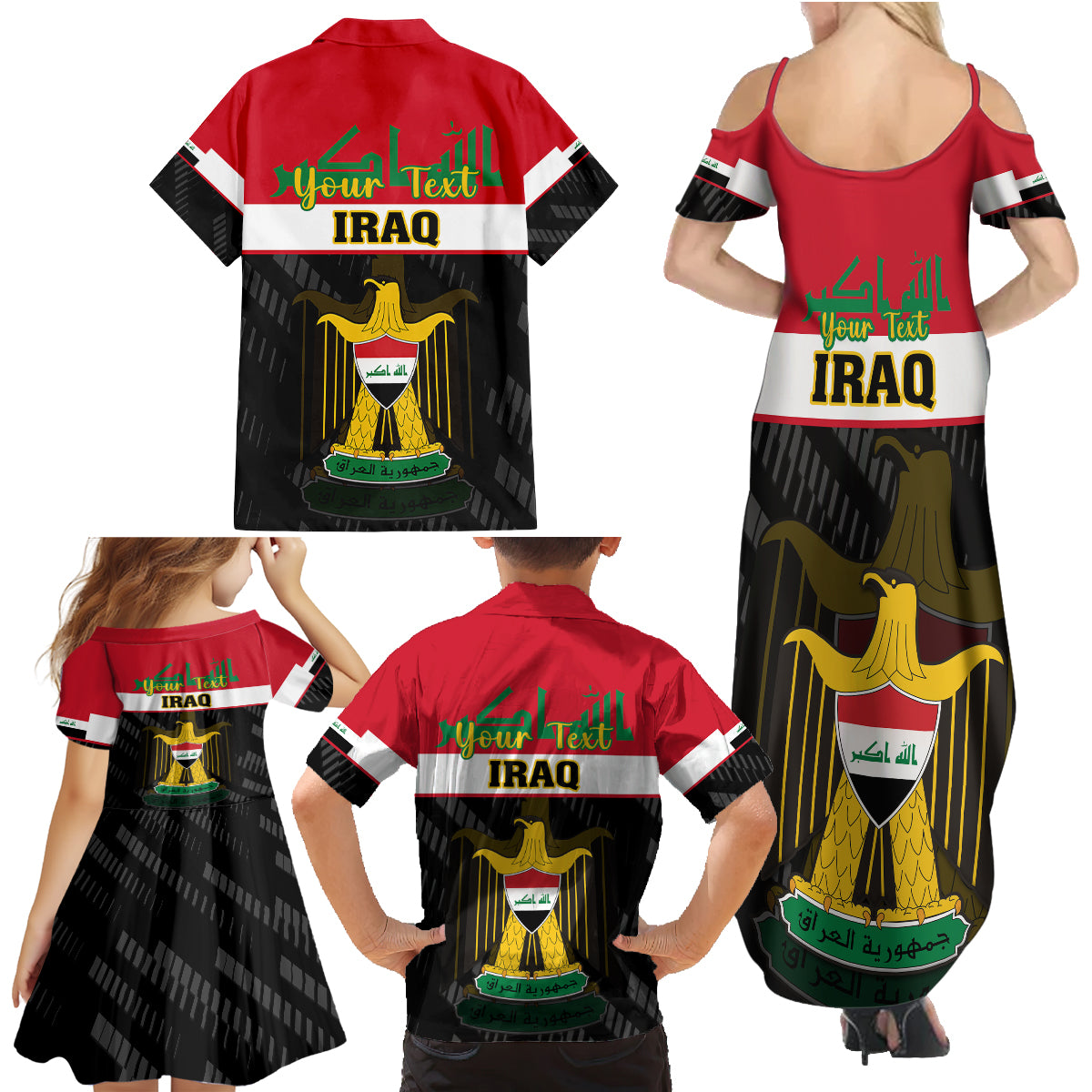 Personalised Iraq National Day Family Matching Summer Maxi Dress and Hawaiian Shirt Iraqi Coat Of Arms With Flag Style - Wonder Print Shop