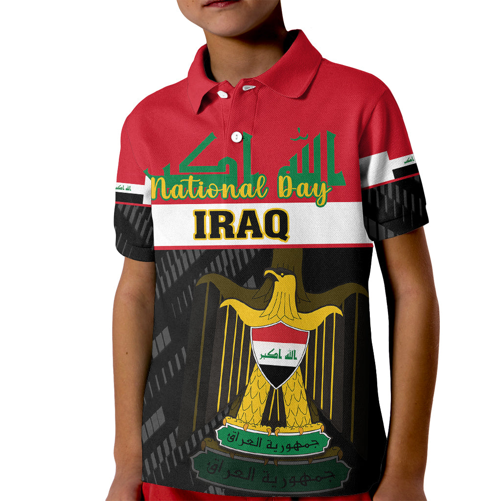 Personalised Iraq National Day Kid Polo Shirt Iraqi Coat Of Arms With Flag Style - Wonder Print Shop