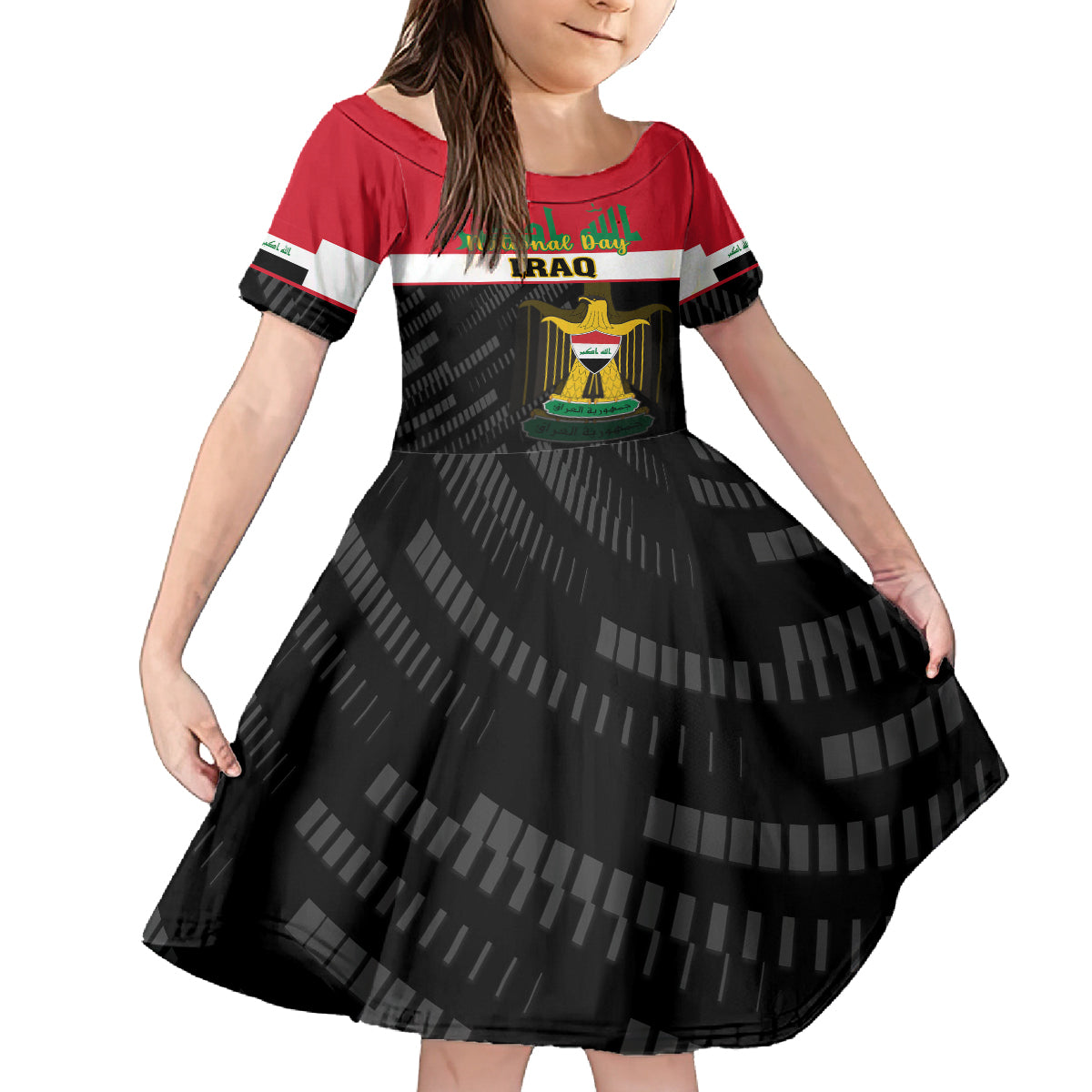 Personalised Iraq National Day Kid Short Sleeve Dress Iraqi Coat Of Arms With Flag Style - Wonder Print Shop