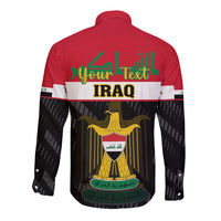 Personalised Iraq National Day Long Sleeve Button Shirt Iraqi Coat Of Arms With Flag Style - Wonder Print Shop