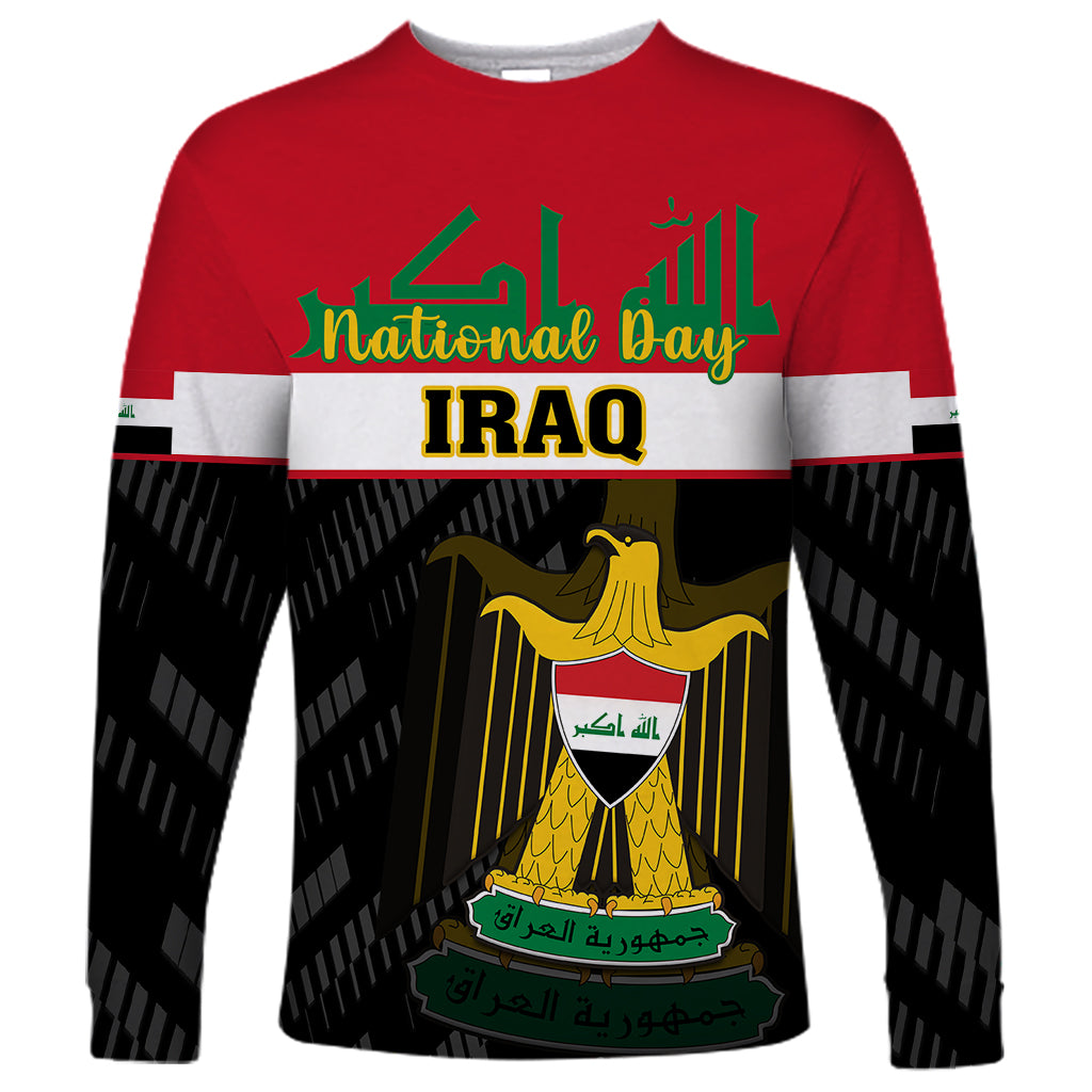 Personalised Iraq National Day Long Sleeve Shirt Iraqi Coat Of Arms With Flag Style - Wonder Print Shop
