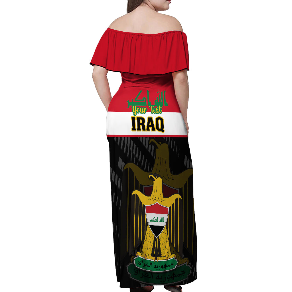 Personalised Iraq National Day Off Shoulder Maxi Dress Iraqi Coat Of Arms With Flag Style - Wonder Print Shop