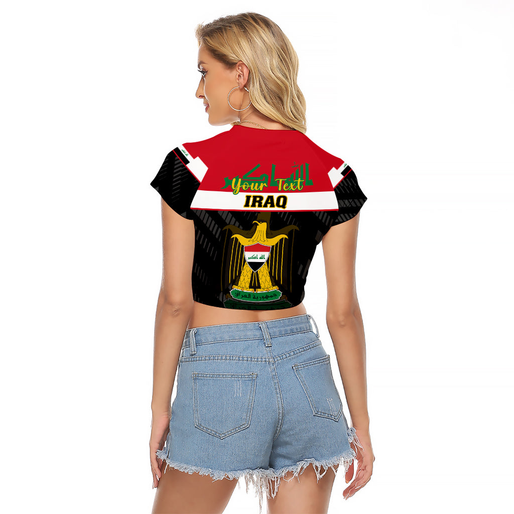 Personalised Iraq National Day Raglan Cropped T Shirt Iraqi Coat Of Arms With Flag Style - Wonder Print Shop