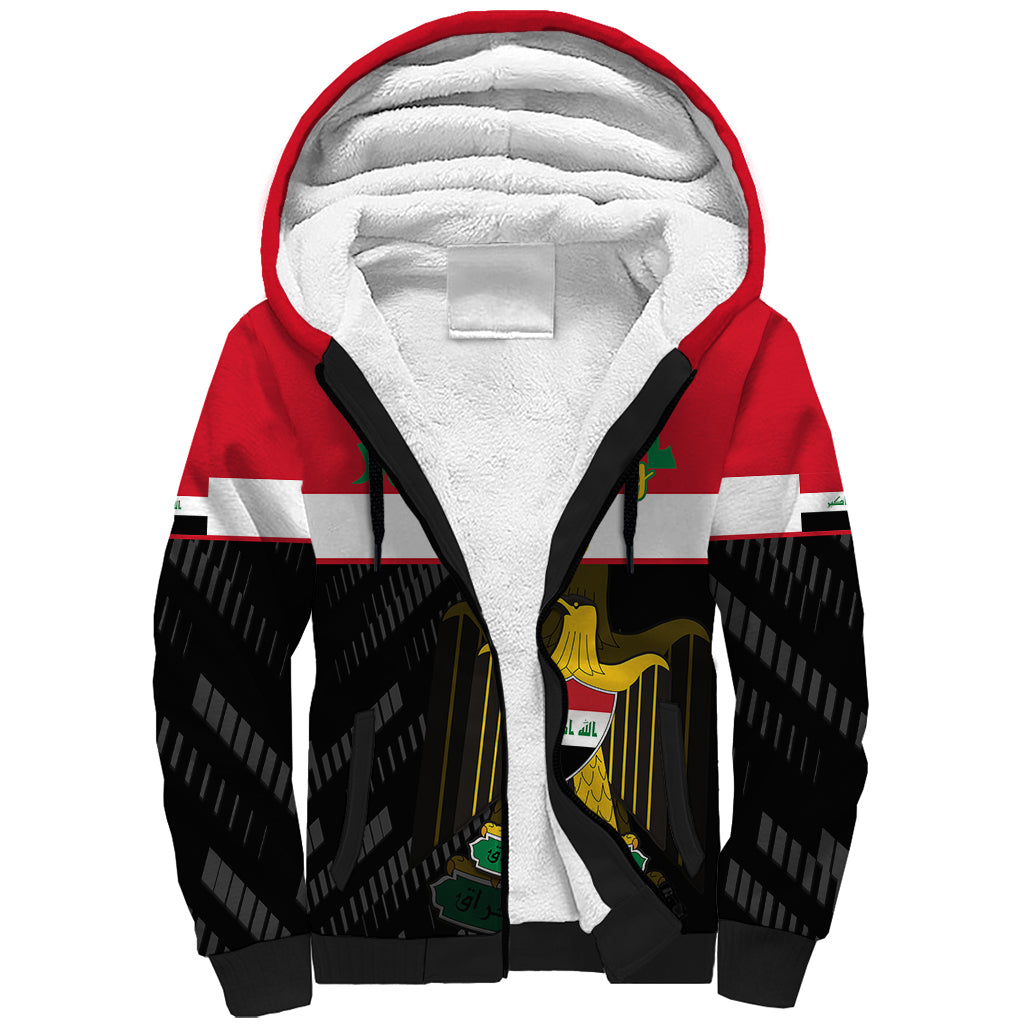 Personalised Iraq National Day Sherpa Hoodie Iraqi Coat Of Arms With Flag Style - Wonder Print Shop