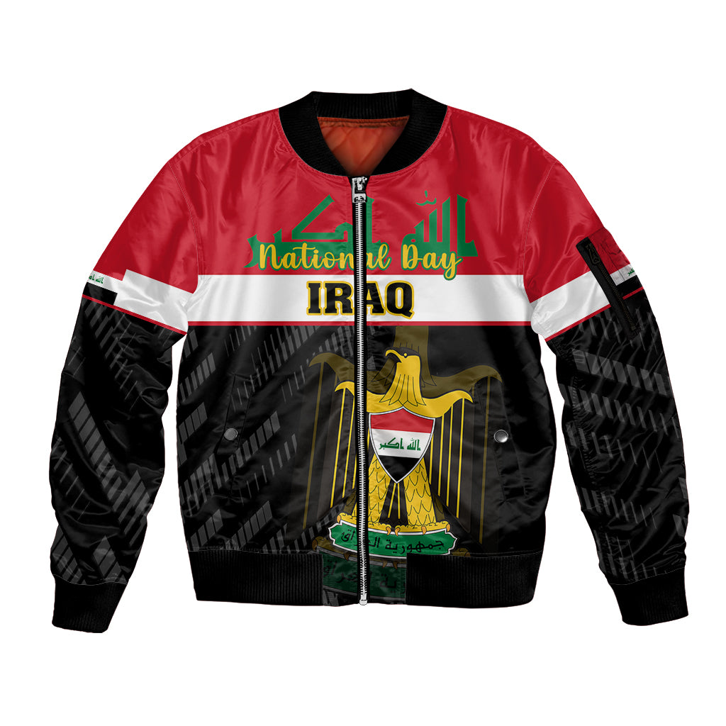 Personalised Iraq National Day Sleeve Zip Bomber Jacket Iraqi Coat Of Arms With Flag Style - Wonder Print Shop