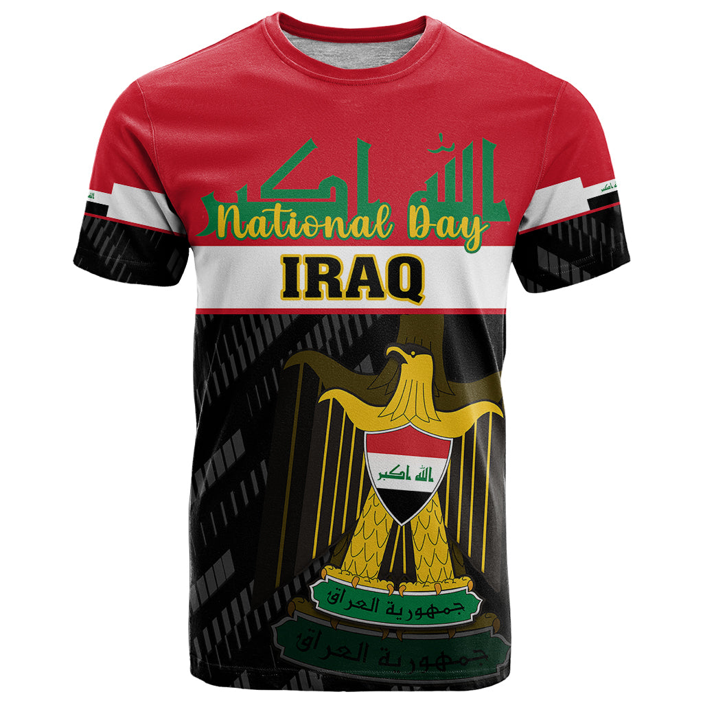 Personalised Iraq National Day T Shirt Iraqi Coat Of Arms With Flag Style - Wonder Print Shop
