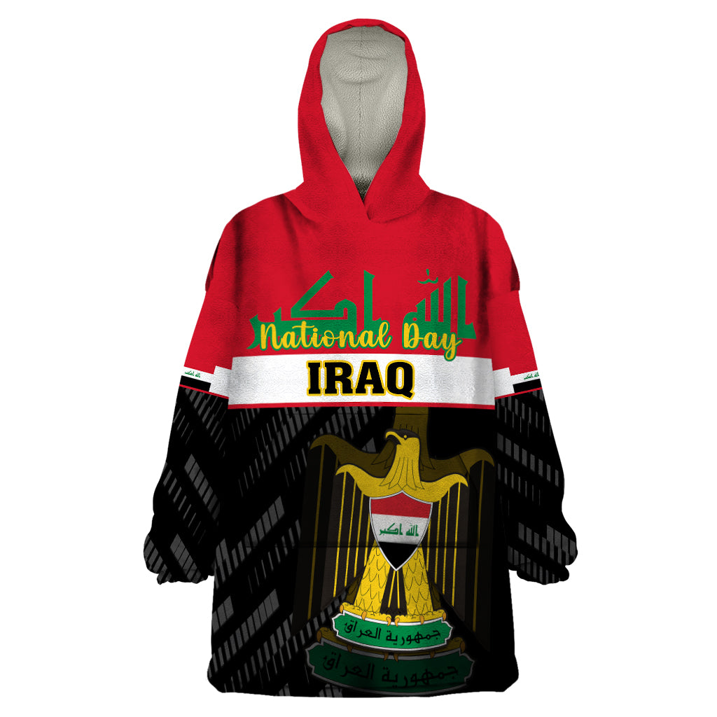 Personalised Iraq National Day Wearable Blanket Hoodie Iraqi Coat Of Arms With Flag Style - Wonder Print Shop