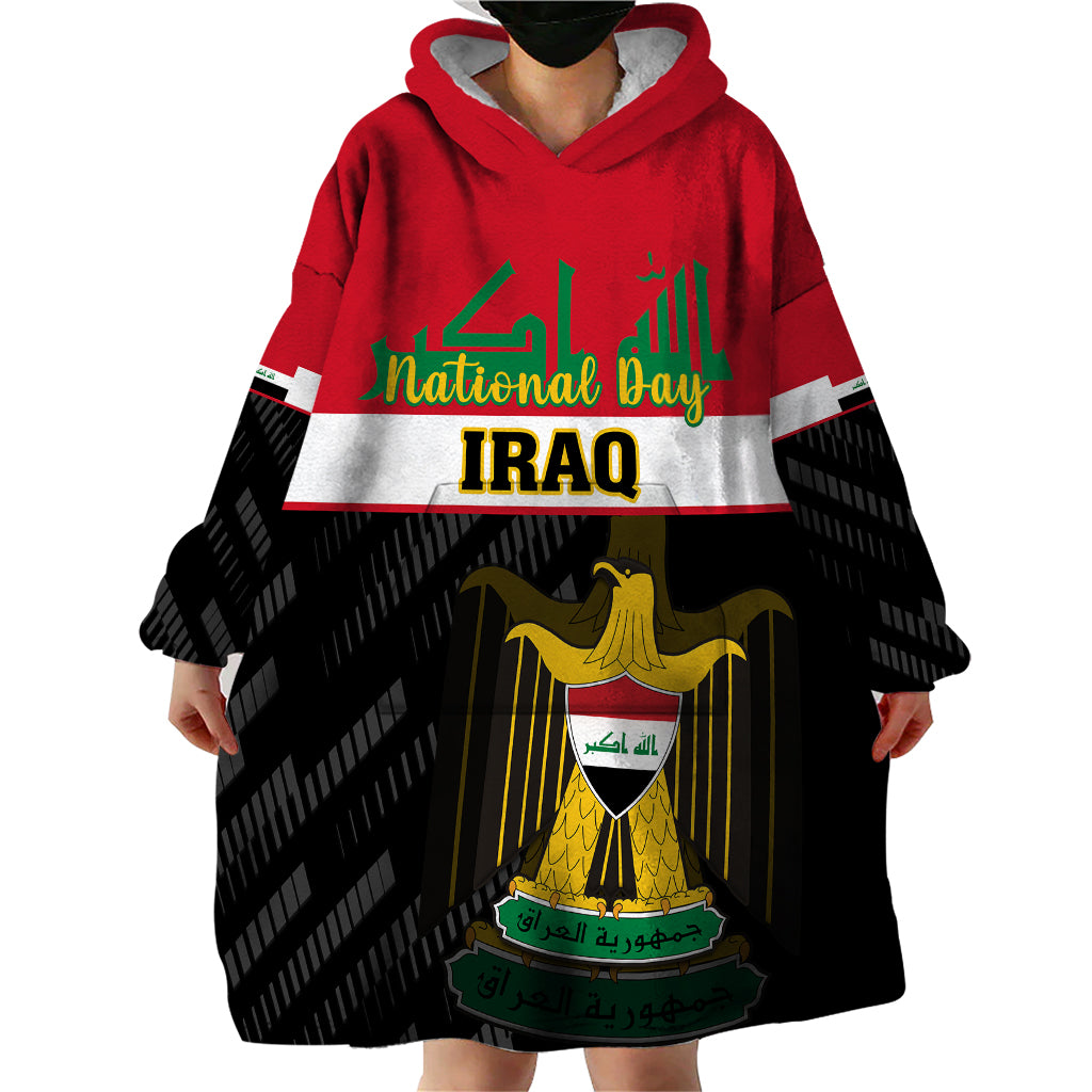 Personalised Iraq National Day Wearable Blanket Hoodie Iraqi Coat Of Arms With Flag Style - Wonder Print Shop