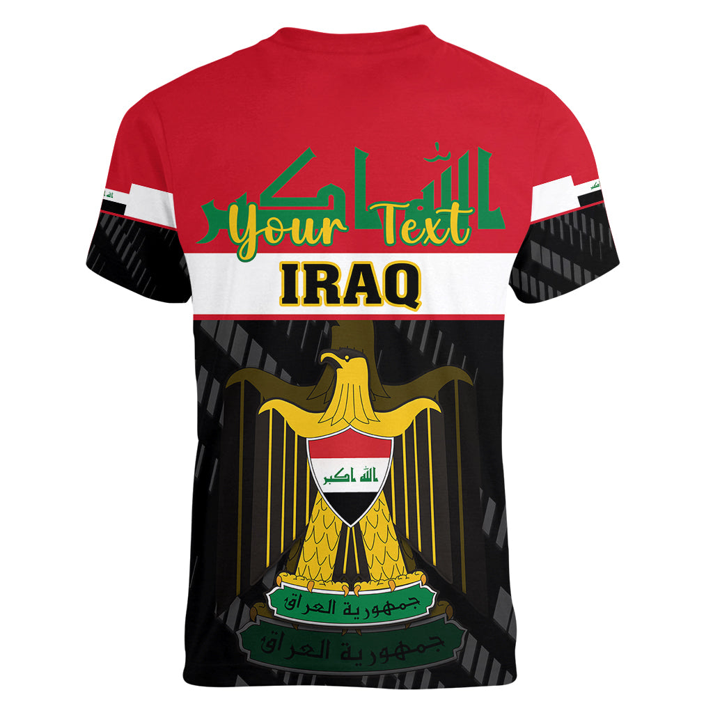 Personalised Iraq National Day Women V Neck T Shirt Iraqi Coat Of Arms With Flag Style - Wonder Print Shop