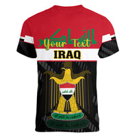 Personalised Iraq National Day Women V Neck T Shirt Iraqi Coat Of Arms With Flag Style - Wonder Print Shop