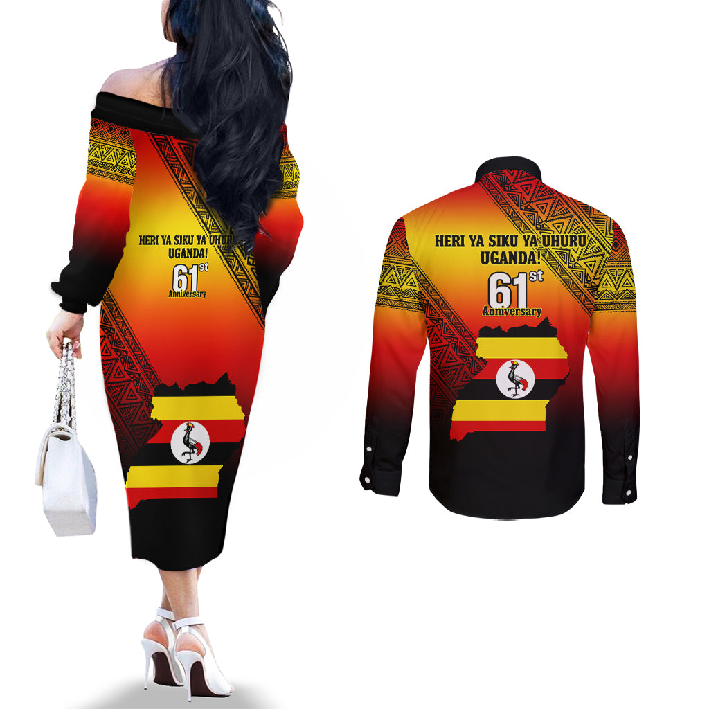 uganda-independence-day-couples-matching-off-the-shoulder-long-sleeve-dress-and-long-sleeve-button-shirts-jamhuri-ya-uganda-happy-61st-anniversary
