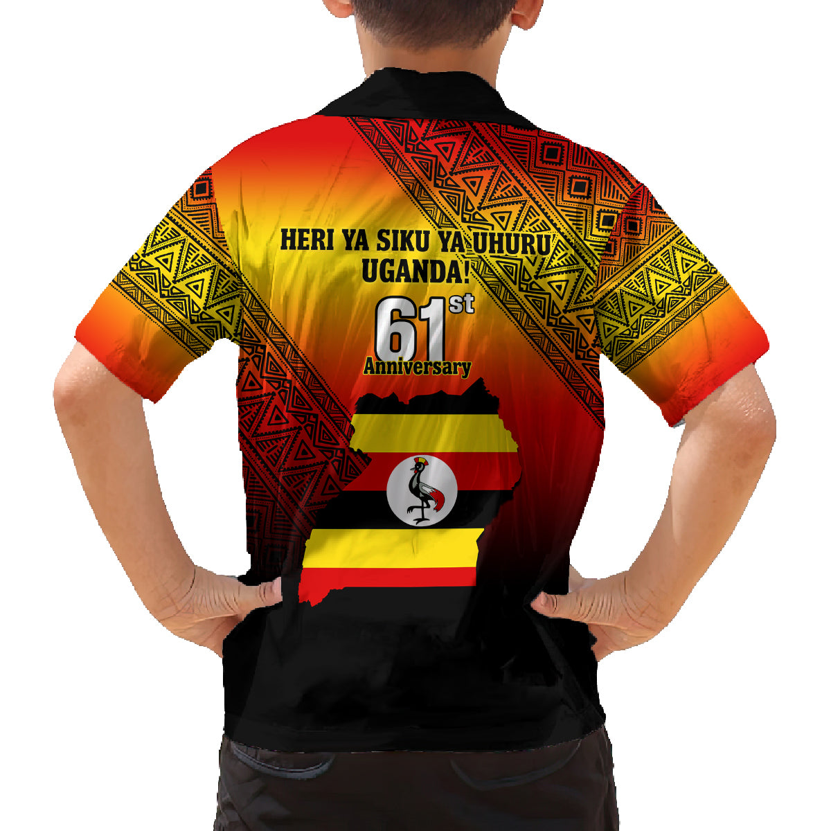 Uganda Independence Day Family Matching Off Shoulder Long Sleeve Dress and Hawaiian Shirt Jamhuri ya Uganda Happy 61st Anniversary - Wonder Print Shop