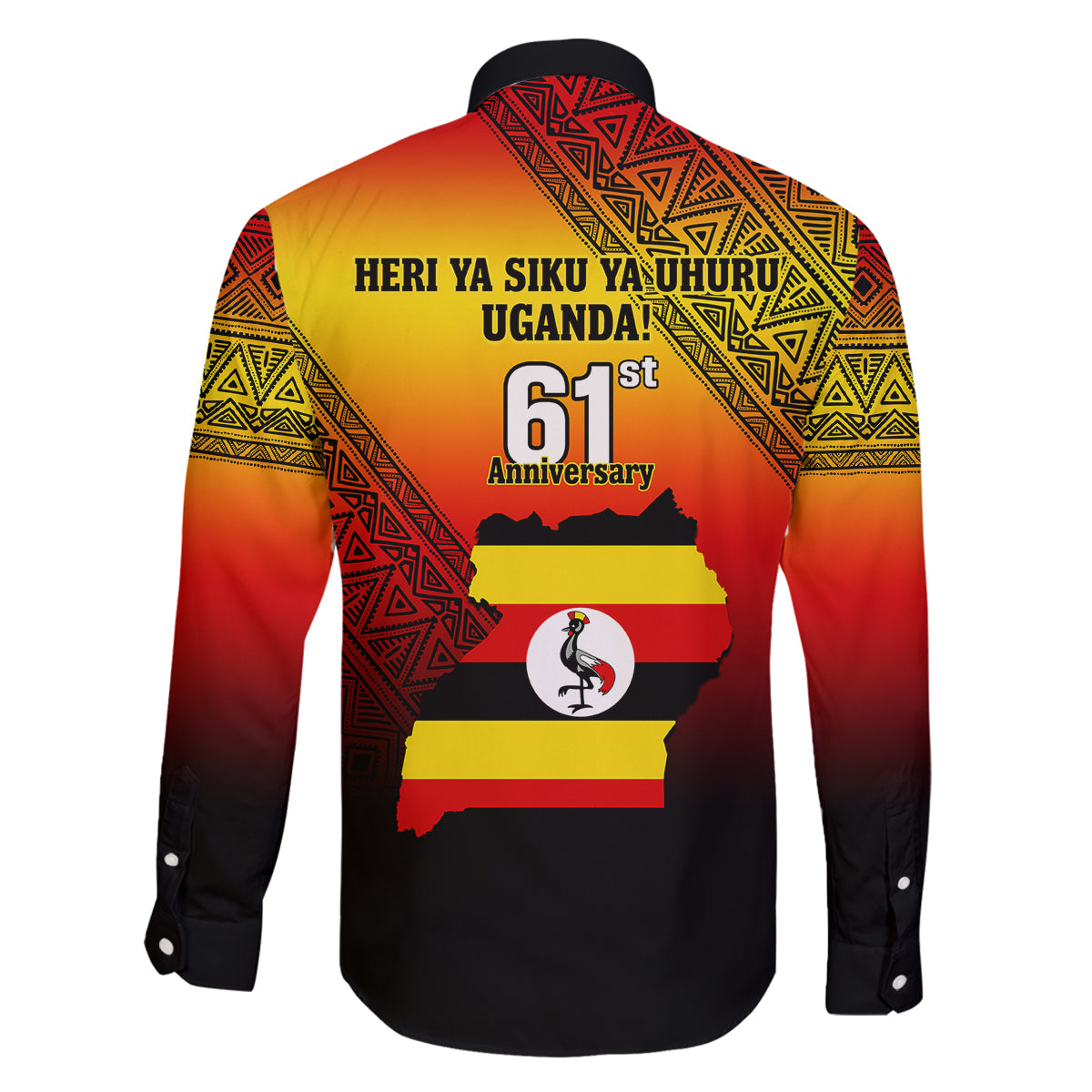 Uganda Independence Day Family Matching Off Shoulder Long Sleeve Dress and Hawaiian Shirt Jamhuri ya Uganda Happy 61st Anniversary - Wonder Print Shop