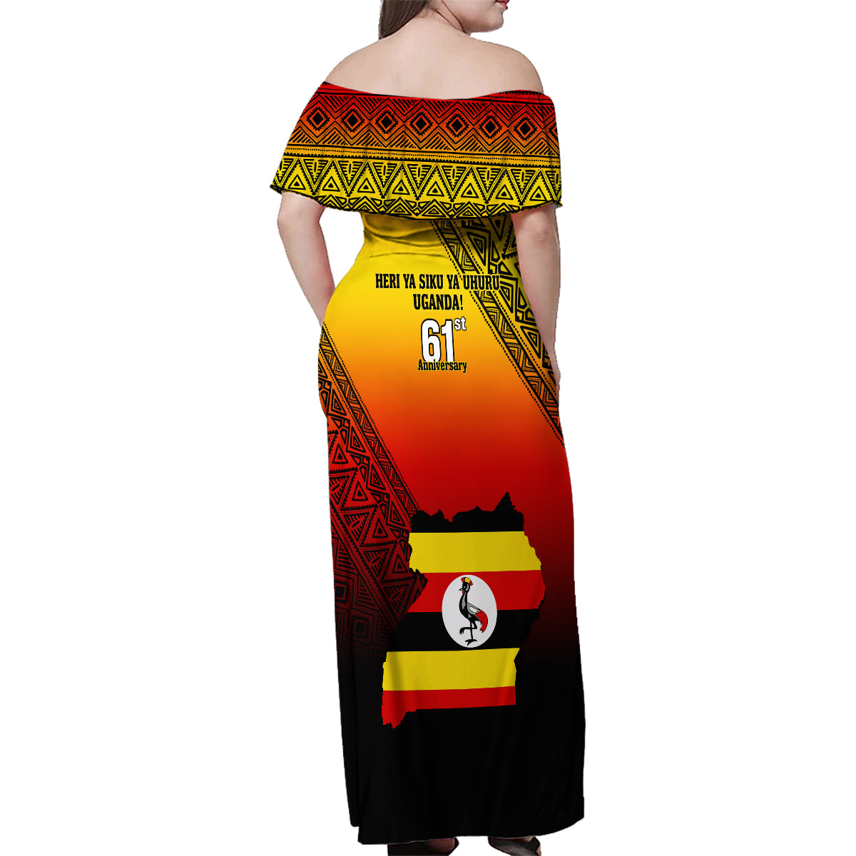 Uganda Independence Day Family Matching Off Shoulder Maxi Dress and Hawaiian Shirt Jamhuri ya Uganda Happy 61st Anniversary - Wonder Print Shop