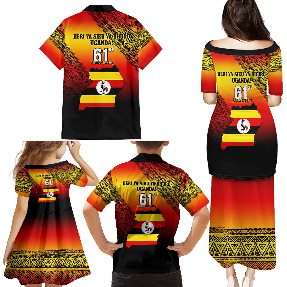 Uganda Independence Day Family Matching Puletasi Dress and Hawaiian Shirt Jamhuri ya Uganda Happy 61st Anniversary - Wonder Print Shop