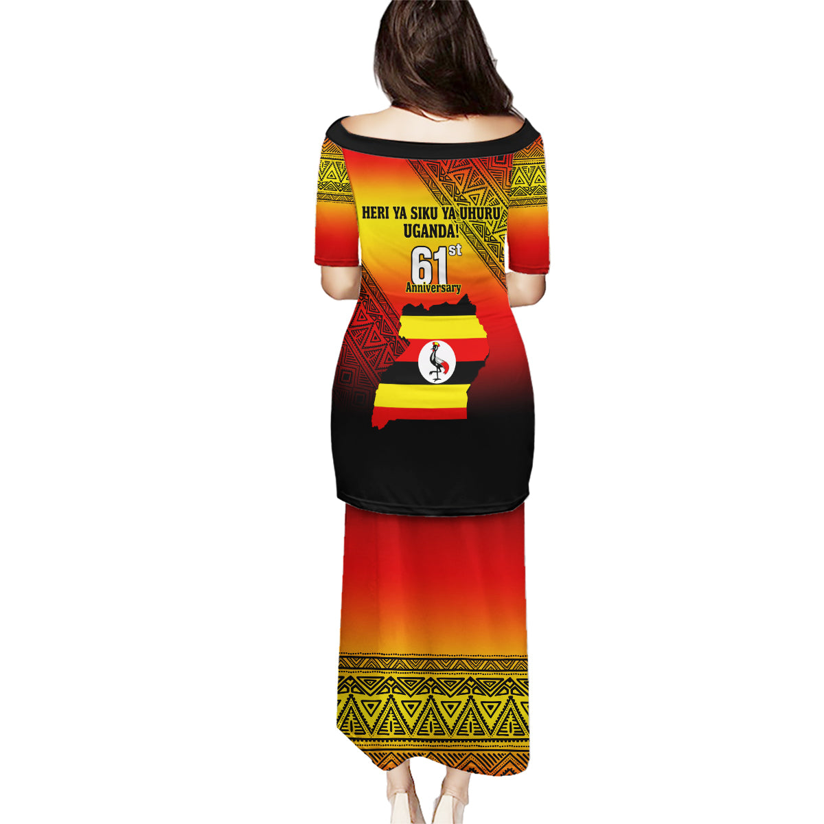 Uganda Independence Day Family Matching Puletasi Dress and Hawaiian Shirt Jamhuri ya Uganda Happy 61st Anniversary - Wonder Print Shop