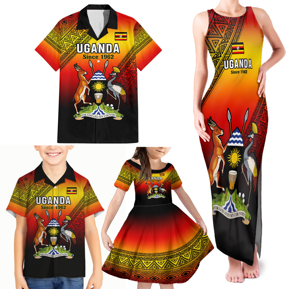 Uganda Independence Day Family Matching Tank Maxi Dress and Hawaiian Shirt Jamhuri ya Uganda Happy 61st Anniversary - Wonder Print Shop