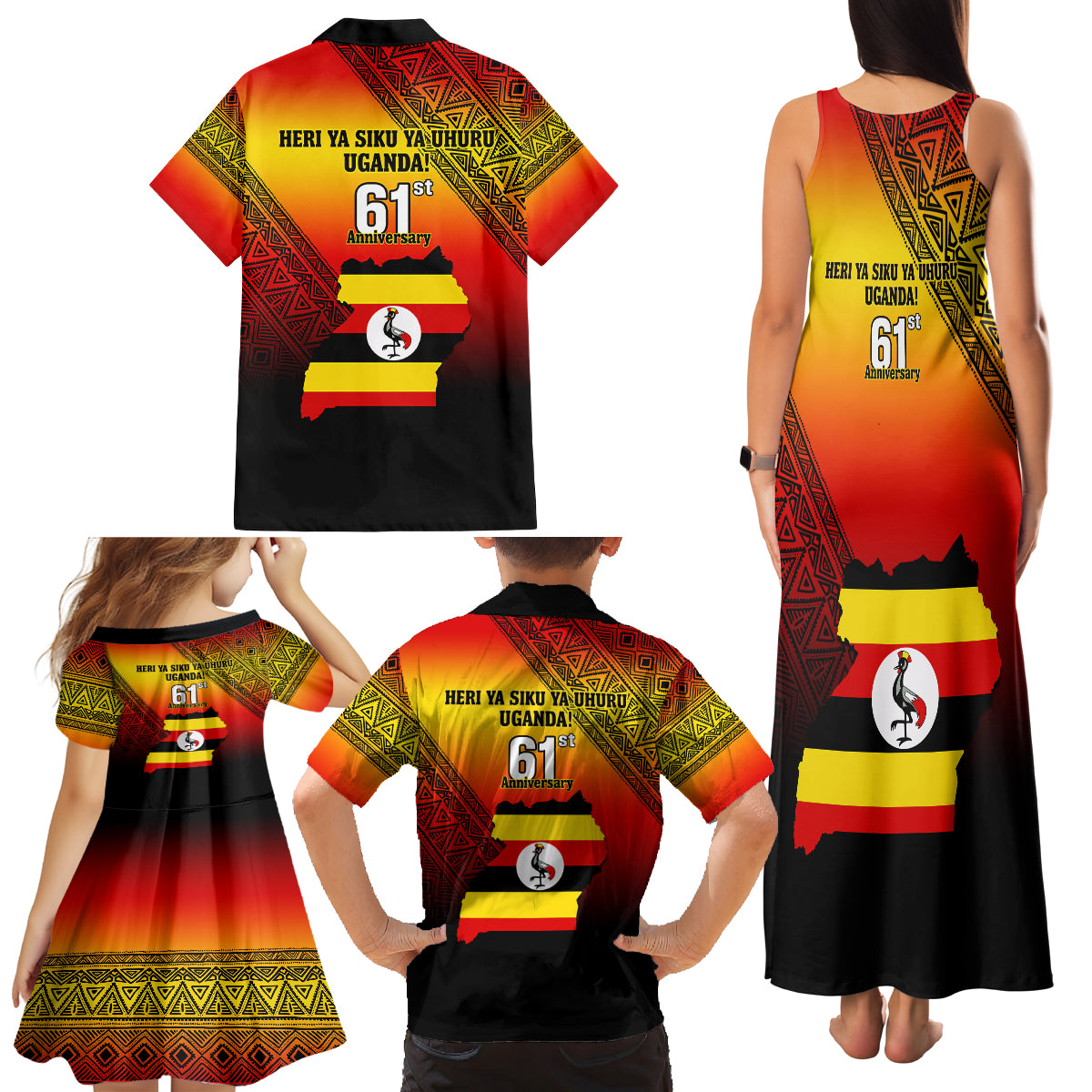 Uganda Independence Day Family Matching Tank Maxi Dress and Hawaiian Shirt Jamhuri ya Uganda Happy 61st Anniversary - Wonder Print Shop