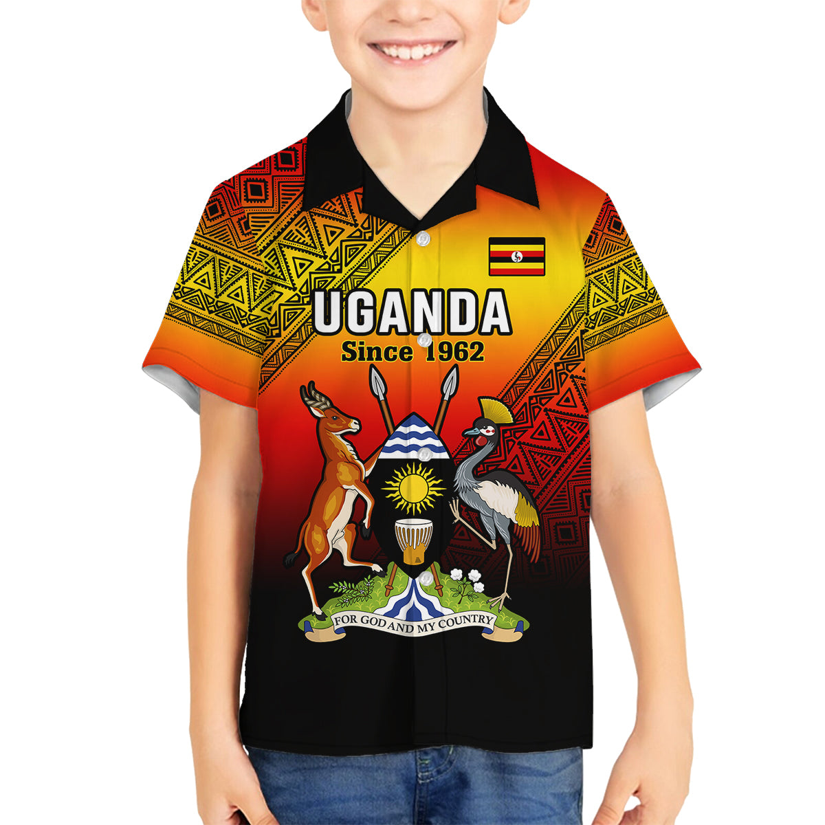 Uganda Independence Day Kid Hawaiian Shirt Jamhuri ya Uganda Happy 61st Anniversary - Wonder Print Shop