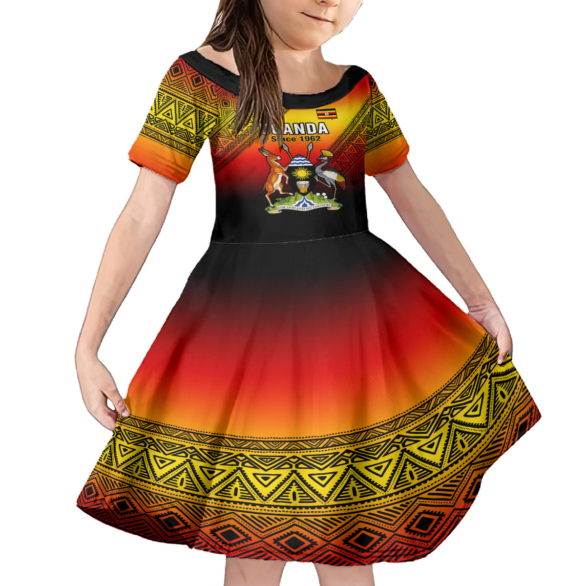 Uganda Independence Day Kid Short Sleeve Dress Jamhuri ya Uganda Happy 61st Anniversary - Wonder Print Shop