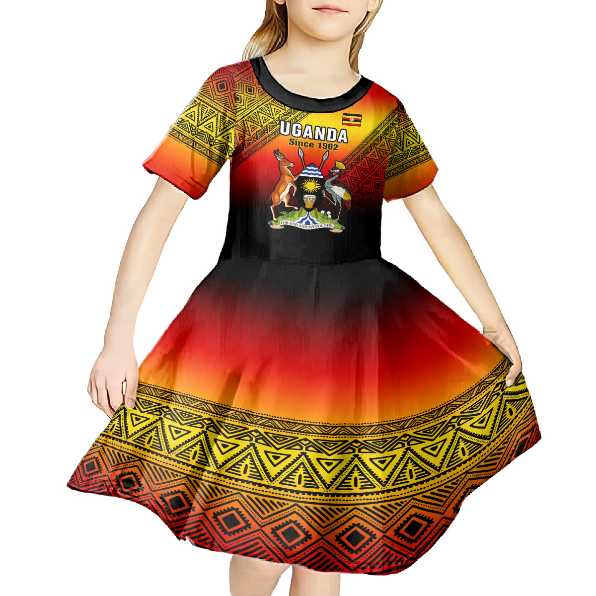 Uganda Independence Day Kid Short Sleeve Dress Jamhuri ya Uganda Happy 61st Anniversary - Wonder Print Shop