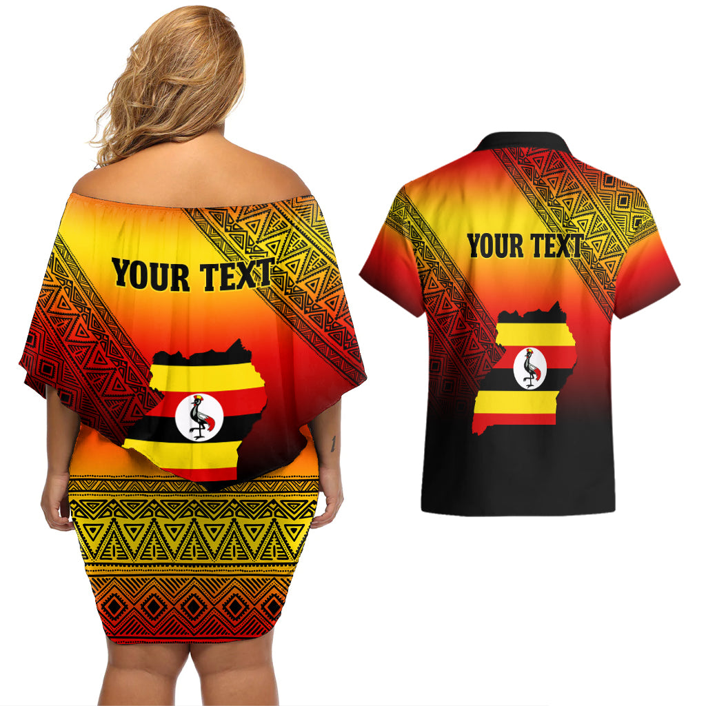 Personalised Uganda Independence Day Couples Matching Off Shoulder Short Dress and Hawaiian Shirt Jamhuri ya Uganda Happy 61st Anniversary - Wonder Print Shop