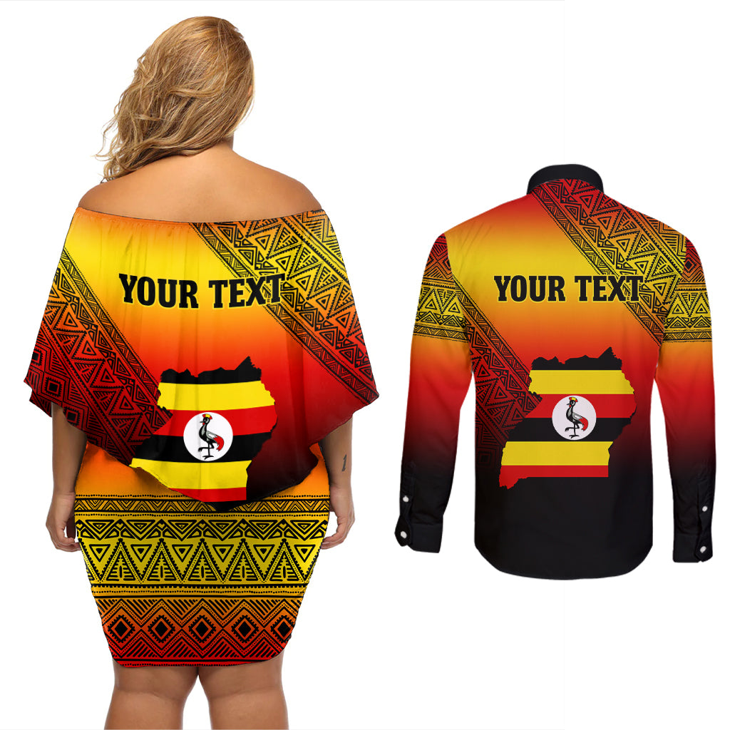 Personalised Uganda Independence Day Couples Matching Off Shoulder Short Dress and Long Sleeve Button Shirts Jamhuri ya Uganda Happy 61st Anniversary - Wonder Print Shop