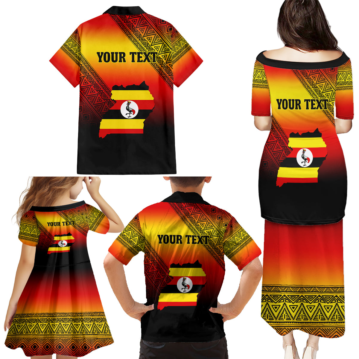 Personalised Uganda Independence Day Family Matching Puletasi Dress and Hawaiian Shirt Jamhuri ya Uganda Happy 61st Anniversary - Wonder Print Shop